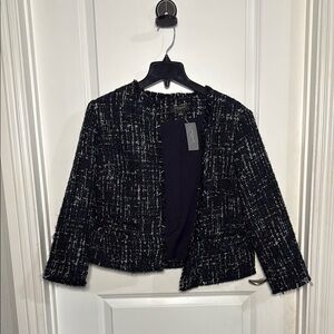Ann Taylor Petite Navy, Black and White Tweed Blazer with Cropped Length